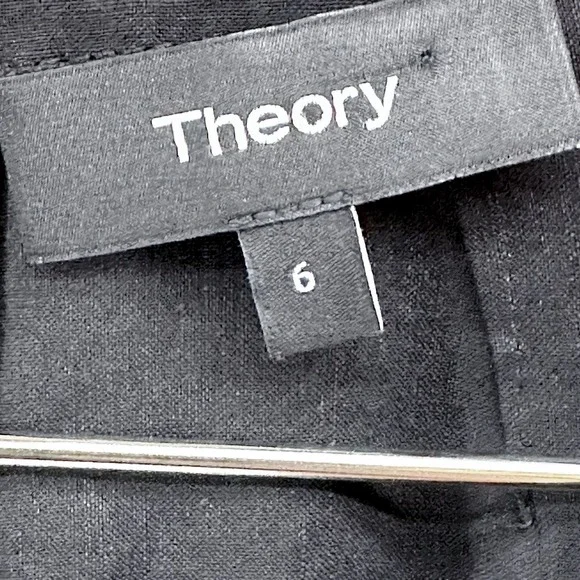THEORY Kalsington Stretch Linen Blend A-line V-neck Sheath Dress • 6 • black - Picture 7 of 9